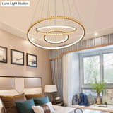 Modern Crystal Led Gold 3-Tier Chandelier Light Fixture With Dual Color Options