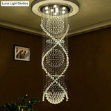 Modern Crystal Led Pendant Light With Twirling Waterfall Design And 9 Bulbs For Living Room