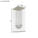 Modern Crystal Led Waterfall Pendant Light - 9-Bulb Silver Ceiling Lamp With Square Canopy