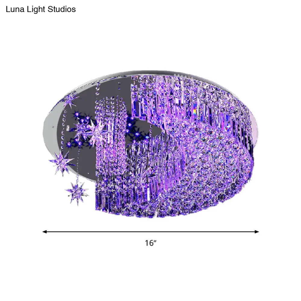 Modern Crystal Moon Flush Light: Stainless - Steel Ceiling Lamp 4/5/11 Bulbs 16’/19.5’/31.5’ Wide