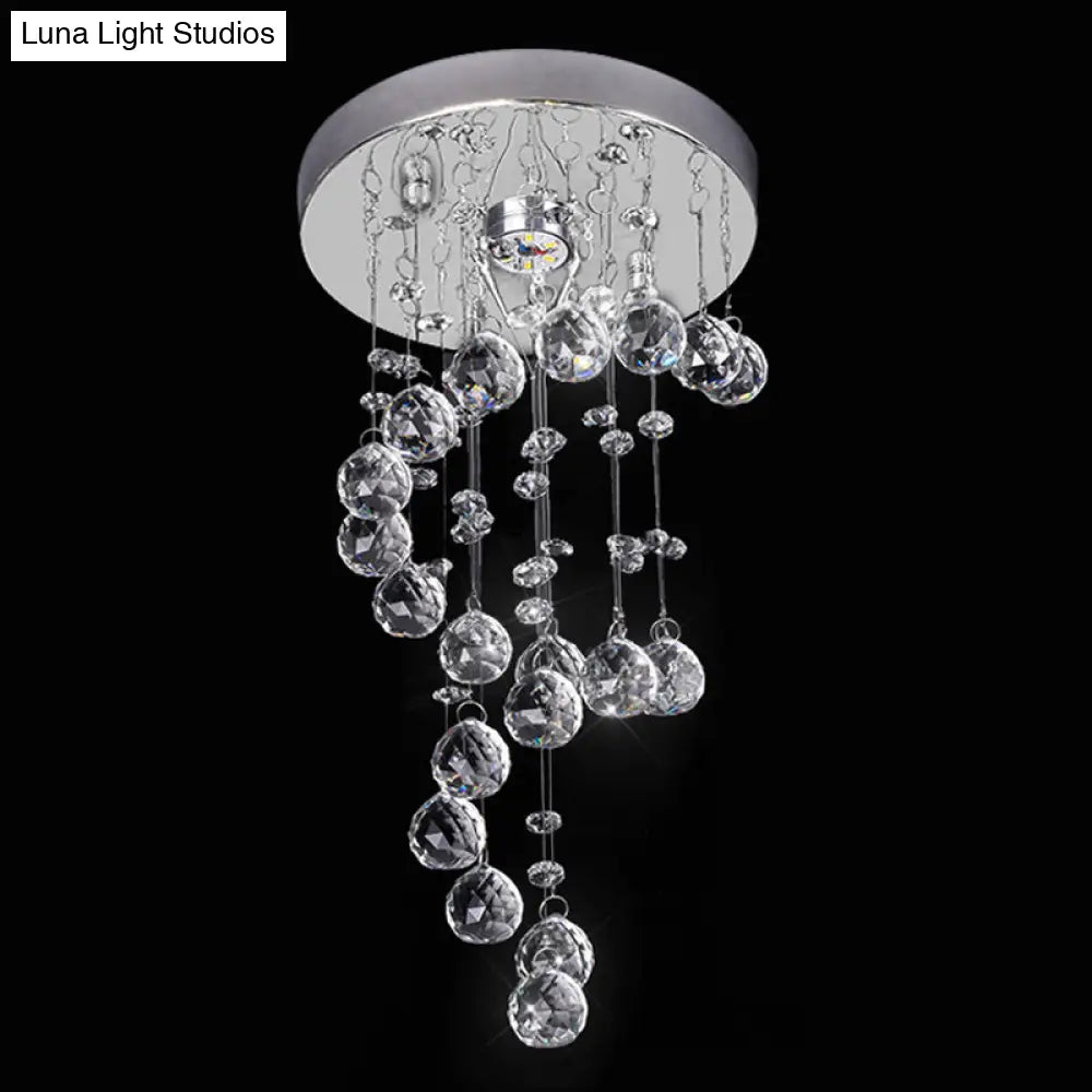 Modern Crystal Orb Flush-Mount Ceiling Light Fixture With Twisted Design - Nickel Finish