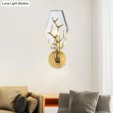 Modern Crystal Panel Sconce Light Fixture - Clear 1-Light Wall Mounted Lamp With Antler Deco