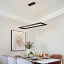 Modern Crystal Pendant Chandelier - Black Rectangular Design With White/Warm Light Dining Room