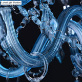 Modern Crystal Pendant Chandelier Blue Hanging Light 6/18 Bulbs Candle/Bell Design 23.5’’/37.5’’ W