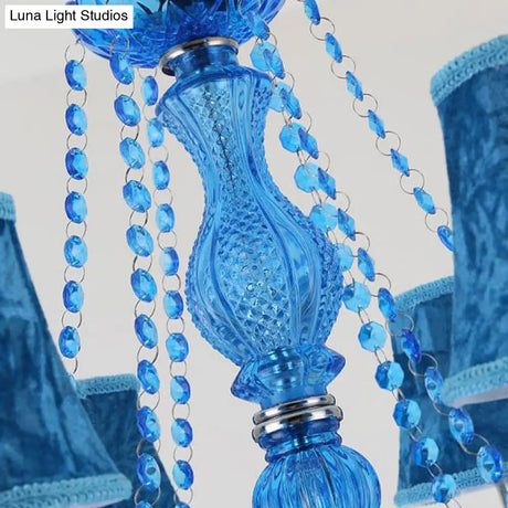 Modern Crystal Pendant Chandelier Blue Hanging Light 6/18 Bulbs Candle/Bell Design 23.5’’/37.5’’ W