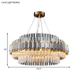 Modern Crystal Pendant Light With Clear Round Ceiling Mount - 12 Heads Gold Finish Ideal For
