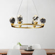 Modern Crystal Pendant Light With Faceted Halo Ring Design - 6/8 Lights Brass Finish Ceiling