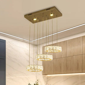 Modern Crystal Pendant Light With Led Kit – Stainless Steel Swag Lamp Stainless-Steel