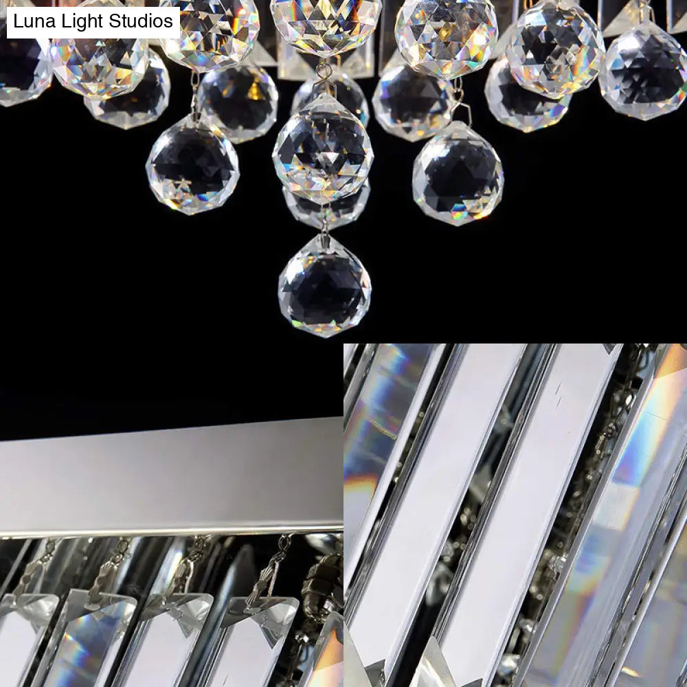 Modern Crystal Prism Flush Ceiling Light With 4 Bulbs & Square Chrome Canopy For Bedrooms
