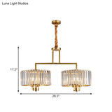 Modern Crystal Prism Pendant Light With 6 Bulbs - Clear Drum Chandelier For Great Room