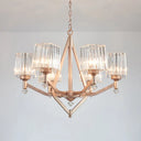 Modern Crystal Prism Rose Gold Hanging Chandelier - 6 Light-Up Cubic Lamp For Hotels