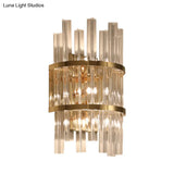 Modern Crystal Prism Sconce Lighting - 3 Lights Chrome/Gold Finish Living Room Wall Mounted Lamp