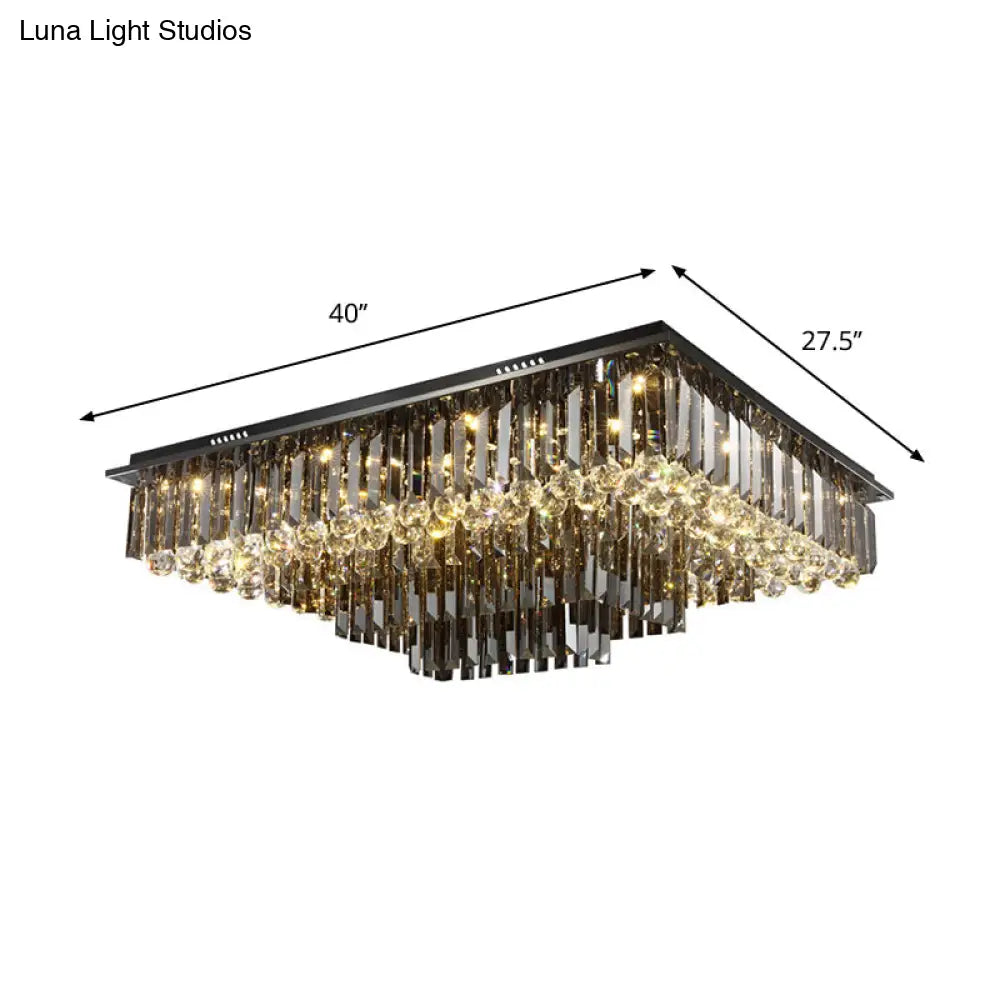 Modern Crystal Prisms Ceiling Light: Rectangular Led Flush Mount In Warm/White’