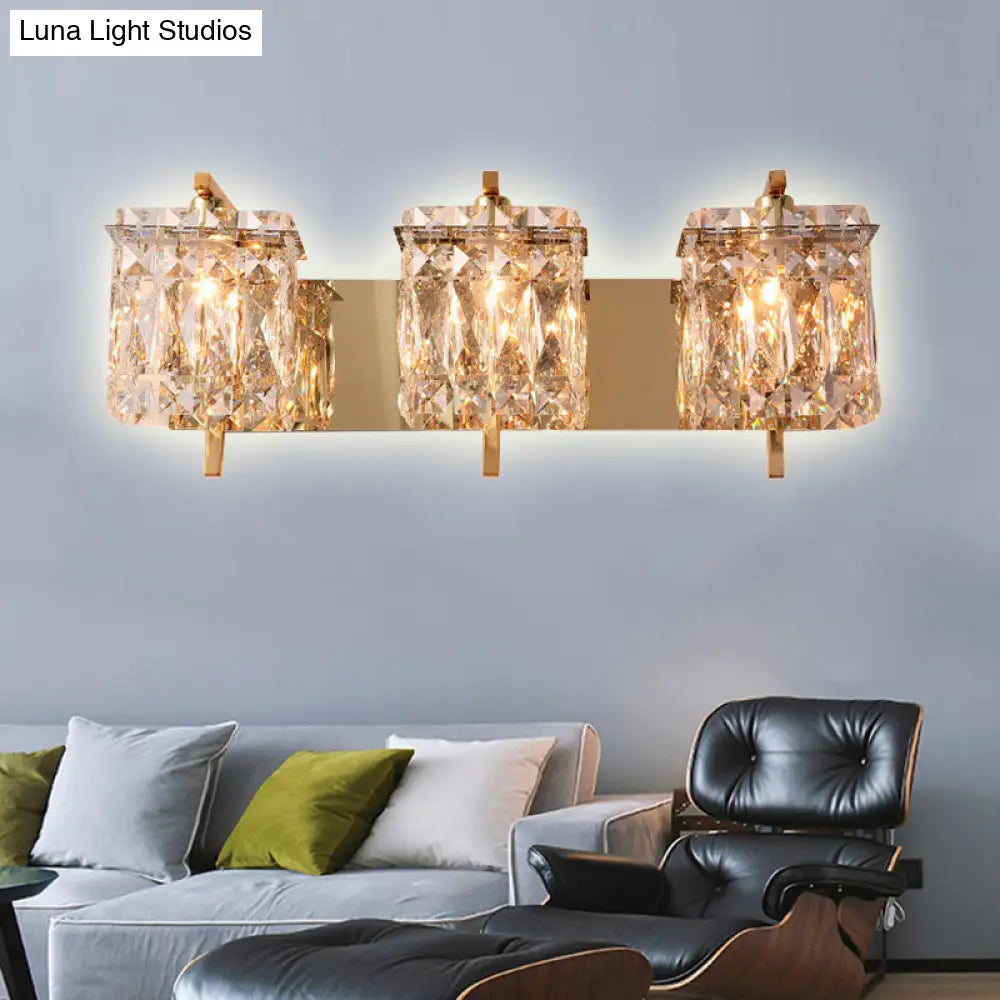 Modern Crystal Rectangle Wall Light With 1/2/3 Lights - Flush Mount Sconce In Chrome/Gold For Living