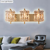 Modern Crystal Rectangle Wall Light With 1/2/3 Lights - Flush Mount Sconce In Chrome/Gold For Living