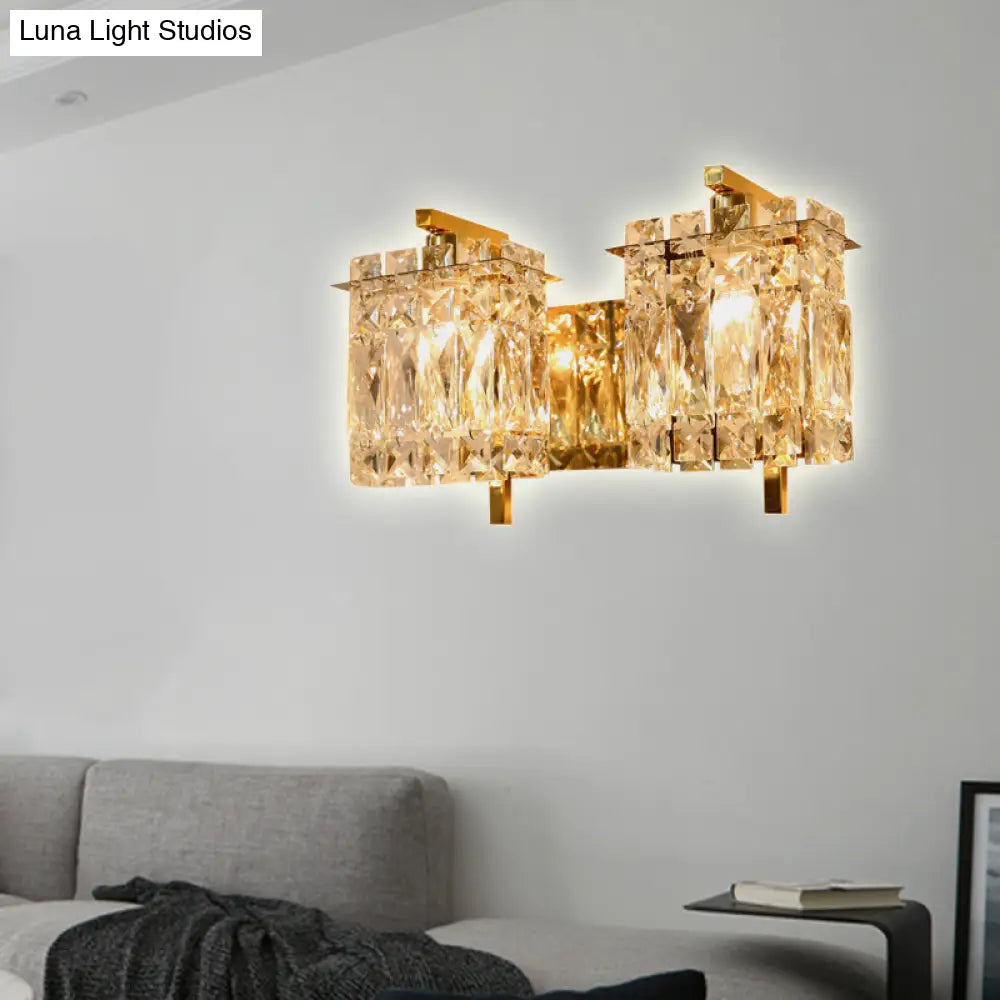 Modern Crystal Rectangle Wall Light With 1/2/3 Lights - Flush Mount Sconce In Chrome/Gold For Living