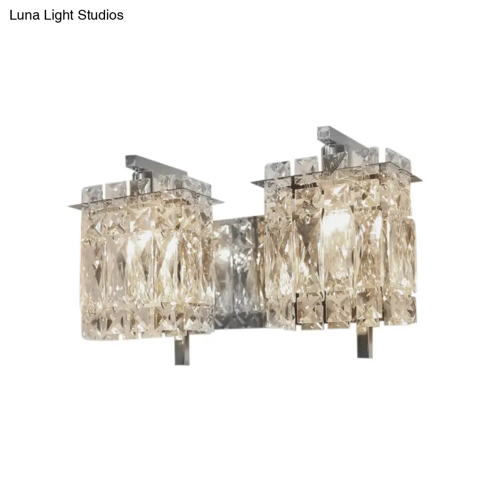 Modern Crystal Rectangle Wall Light With 1/2/3 Lights - Flush Mount Sconce In Chrome/Gold For Living