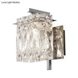 Modern Crystal Rectangle Wall Light With 1/2/3 Lights - Flush Mount Sconce In Chrome/Gold For Living