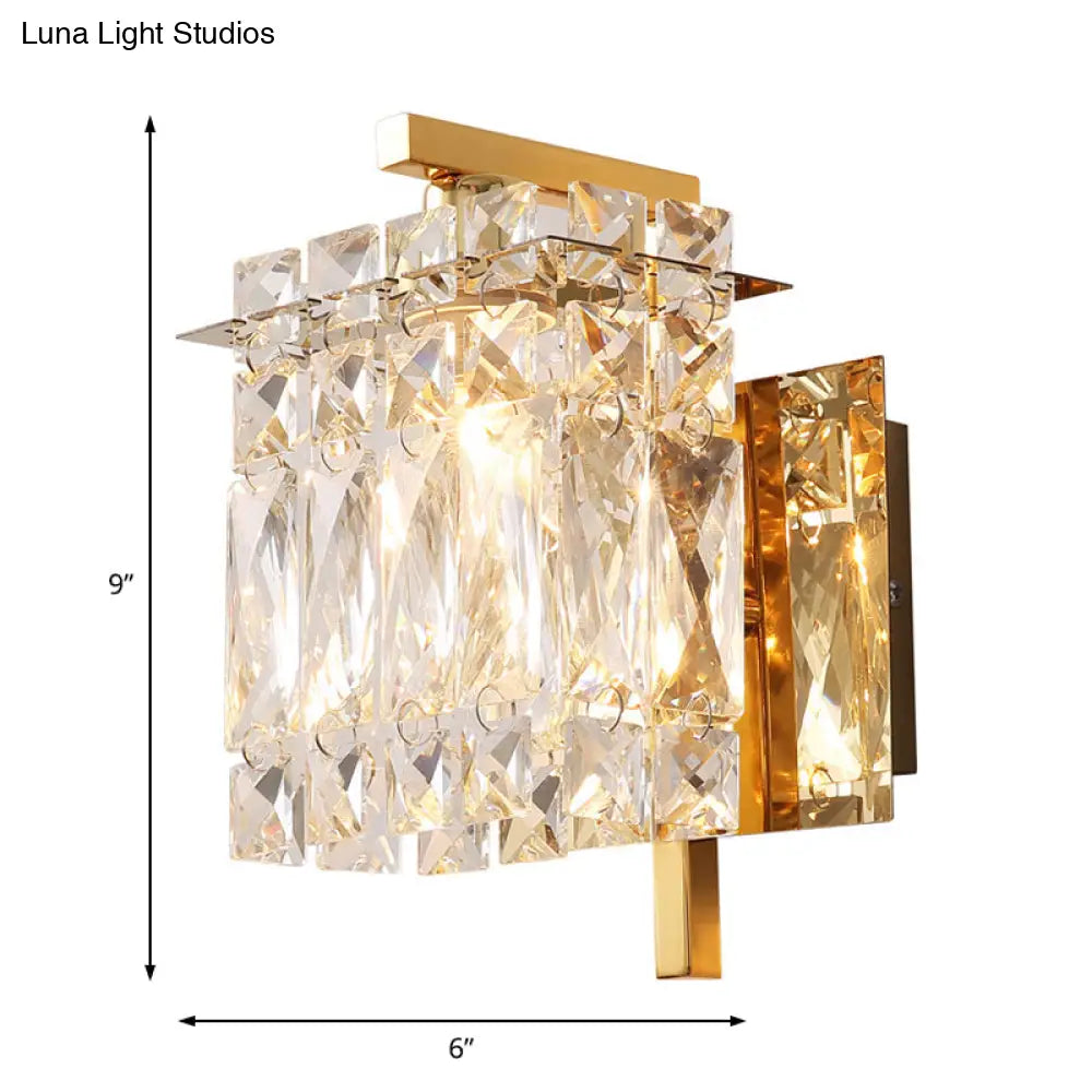 Modern Crystal Rectangle Wall Light With 1/2/3 Lights - Flush Mount Sconce In Chrome/Gold For Living