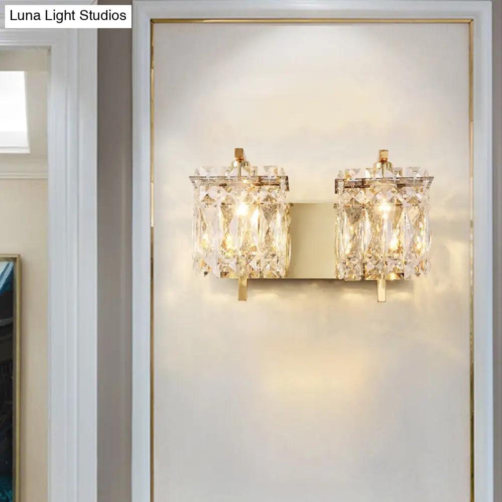 Modern Crystal Rectangle Wall Light With 1/2/3 Lights - Flush Mount Sconce In Chrome/Gold For Living