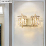 Modern Crystal Rectangle Wall Light With 1/2/3 Lights - Flush Mount Sconce In Chrome/Gold For Living