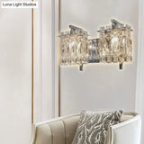 Modern Crystal Rectangle Wall Light With 1/2/3 Lights - Flush Mount Sconce In Chrome/Gold For Living