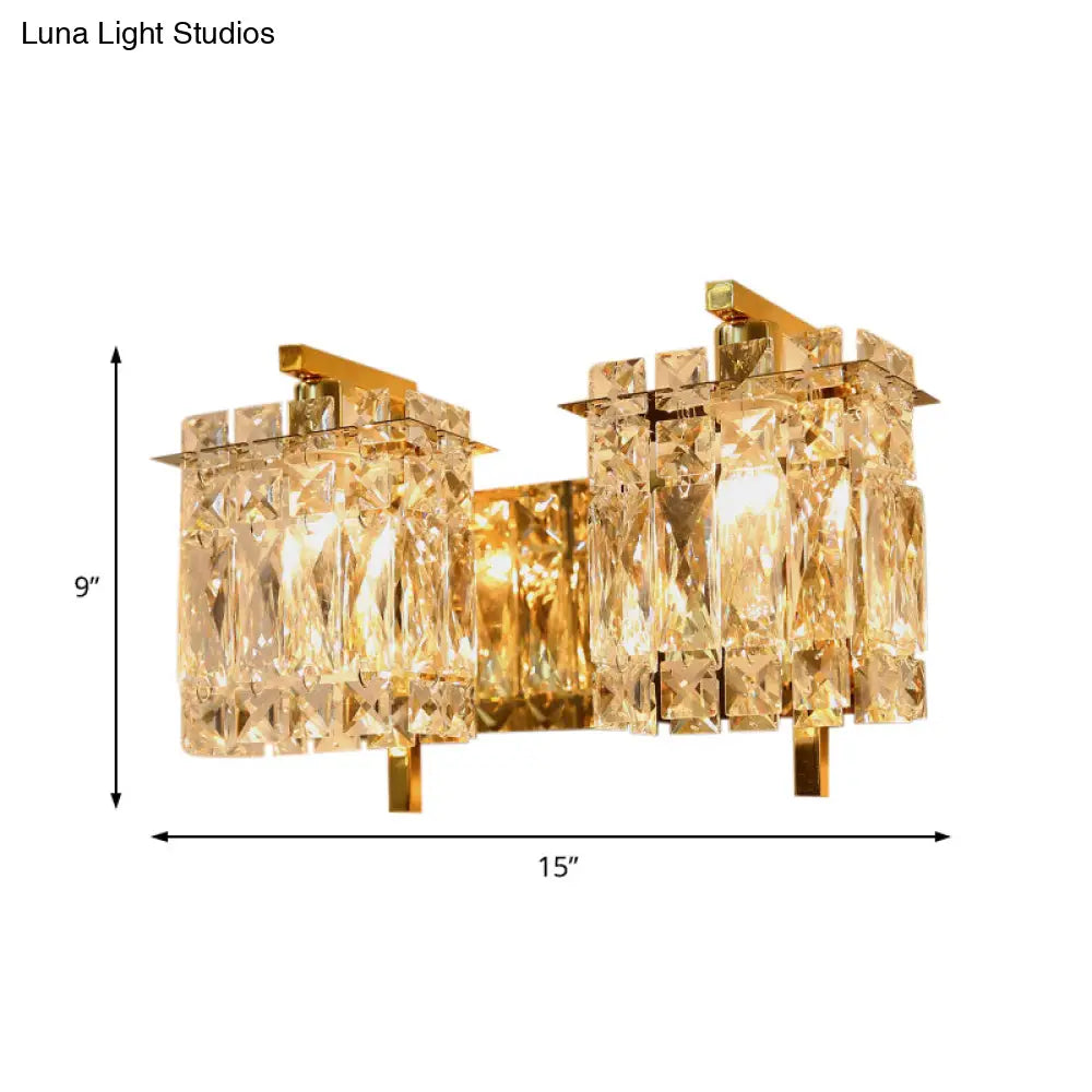 Modern Crystal Rectangle Wall Light With 1/2/3 Lights - Flush Mount Sconce In Chrome/Gold For Living