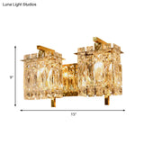 Modern Crystal Rectangle Wall Light With 1/2/3 Lights - Flush Mount Sconce In Chrome/Gold For Living