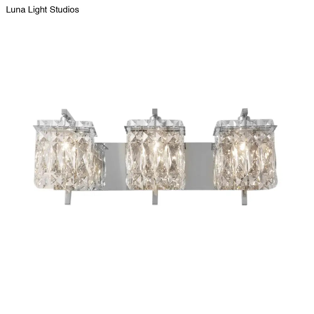 Modern Crystal Rectangle Wall Light With 1/2/3 Lights - Flush Mount Sconce In Chrome/Gold For Living