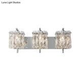 Modern Crystal Rectangle Wall Light With 1/2/3 Lights - Flush Mount Sconce In Chrome/Gold For Living