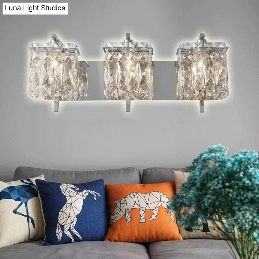 Modern Crystal Rectangle Wall Light With 1/2/3 Lights - Flush Mount Sconce In Chrome/Gold For Living