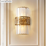 Modern Crystal Rectangle Wall Light With Brass Hollow Belt - 2 Lights Study Room Sconce
