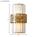 Modern Crystal Rectangle Wall Light With Brass Hollow Belt - 2 Lights Study Room Sconce