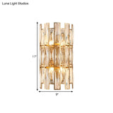 Modern Crystal Rectangle Wall Sconce - Gold 11/17 Wide Cylinder Surface 2/4 Lights Mounted Lighting