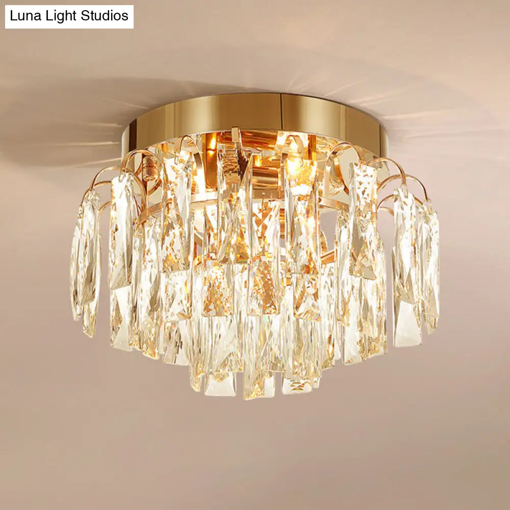Modern Crystal Rectangles Flushmount Ceiling Light In Nickel/Gold