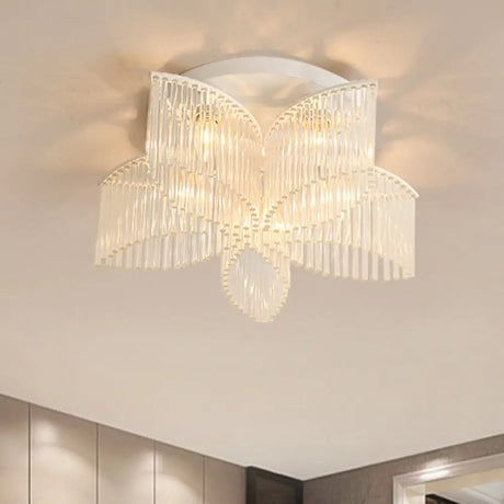 Modern Crystal Rod Ceiling Light Fixture - White Petal Flush Mount With 1/3/5 Lights 5 /