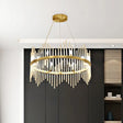 Modern Crystal Rod Chandelier Pendant Light Round Brass Hanging Kit For Living Room (6/8 Lights) 6 /