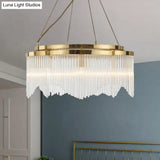 Modern Crystal Rod Circle Chandelier - 5 Head Gold Ceiling Hanging Light For Dining Room