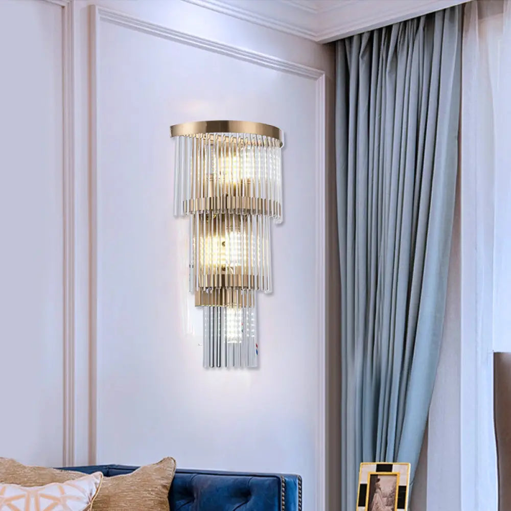 Modern Crystal Rod Tiered Sconce Light - 2/3 Lights Gold Wall Mounted Dining Room Lighting 3 /