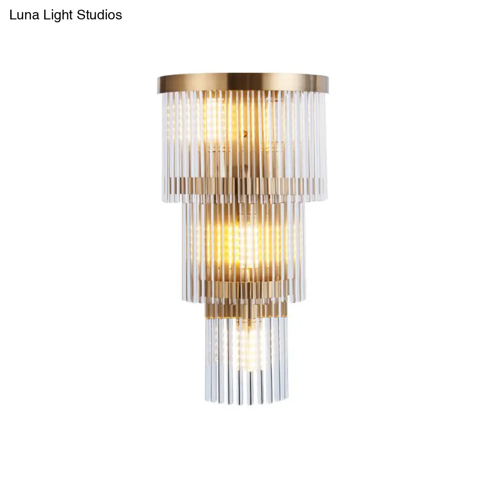 Modern Crystal Rod Tiered Sconce Light - 2/3 Lights Gold Wall Mounted Dining Room Lighting