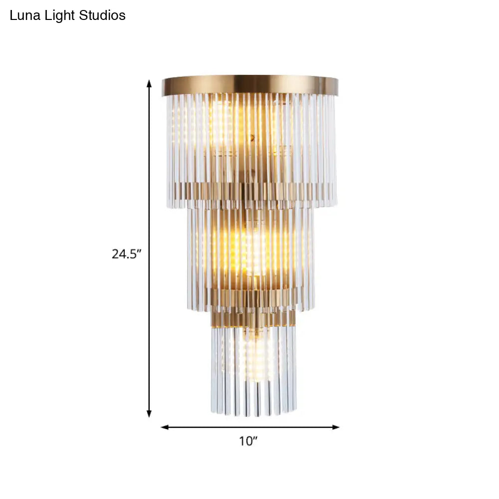 Modern Crystal Rod Tiered Sconce Light - 2/3 Lights Gold Wall Mounted Dining Room Lighting