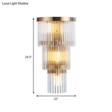 Modern Crystal Rod Tiered Sconce Light - 2/3 Lights Gold Wall Mounted Dining Room Lighting