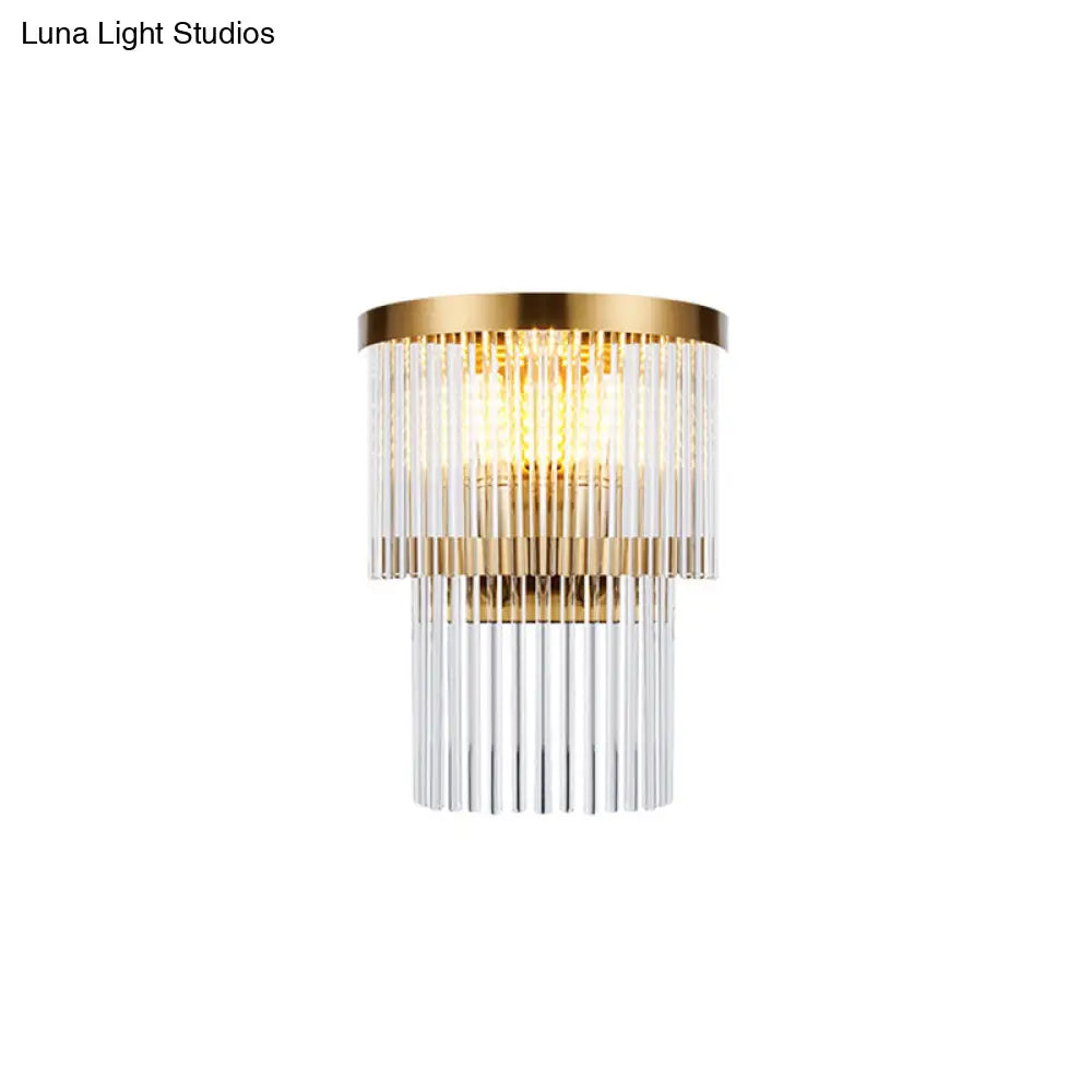 Modern Crystal Rod Tiered Sconce Light - 2/3 Lights Gold Wall Mounted Dining Room Lighting