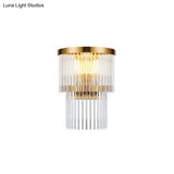 Modern Crystal Rod Tiered Sconce Light - 2/3 Lights Gold Wall Mounted Dining Room Lighting