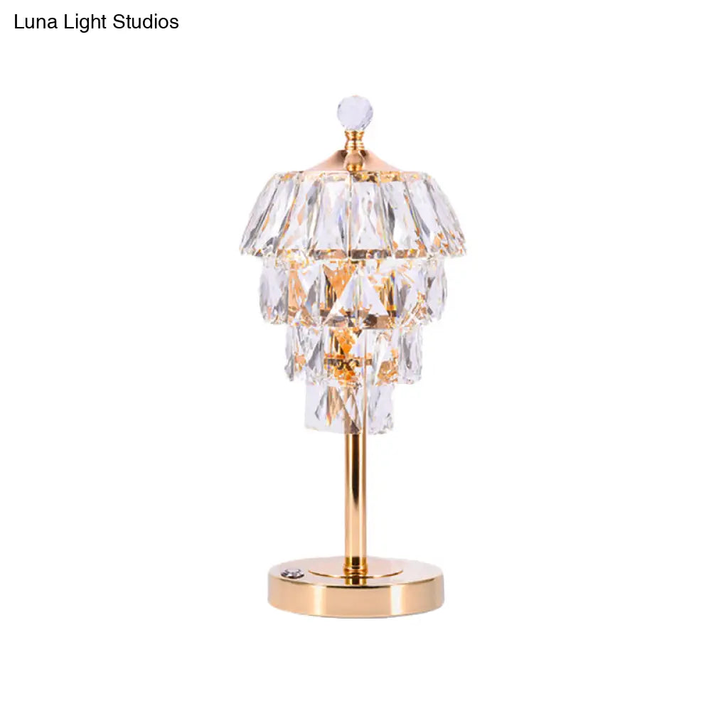Modern Crystal Rose Gold Table Lamp: 4-Tier Tapered Design Nightstand Light