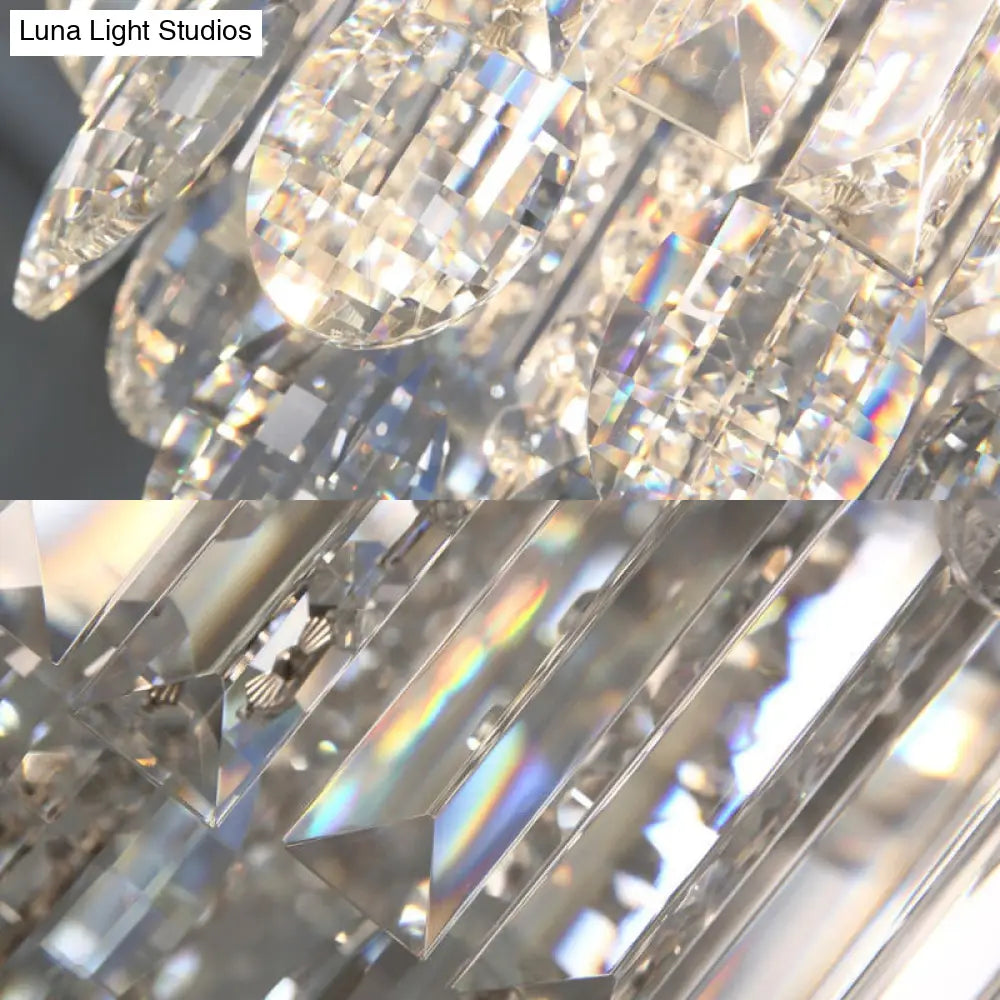 Modern Crystal Round Chandelier - Chrome Hanging Light Fixture | 3 Lights For Living Room