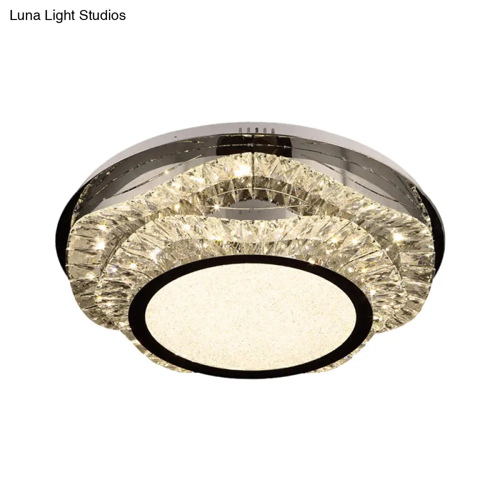 Modern Crystal Scalloped Flush Mount Led Ceiling Light In Chrome Finish