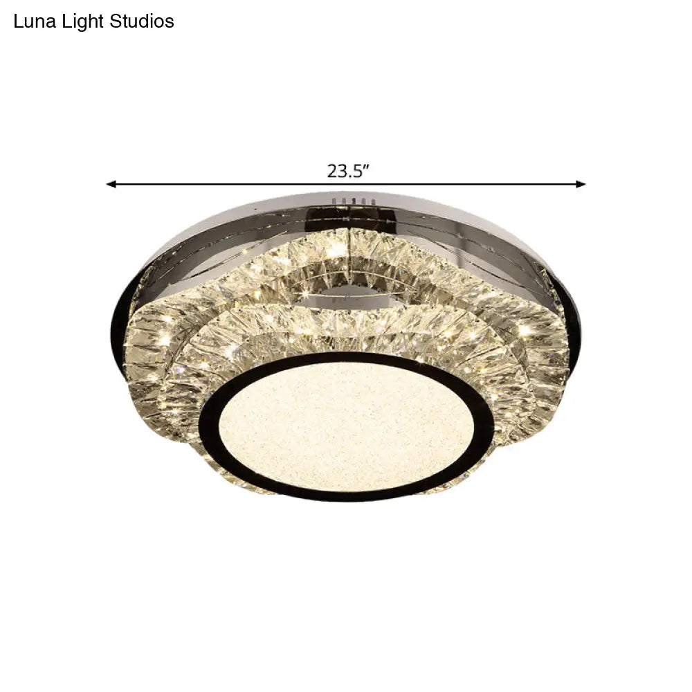 Modern Crystal Scalloped Flush Mount Led Ceiling Light In Chrome Finish