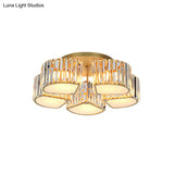 Modern Crystal Semi Flush Ceiling Light Fixture With Shell/Square Shade - 5/7 - Head Design In Gold
