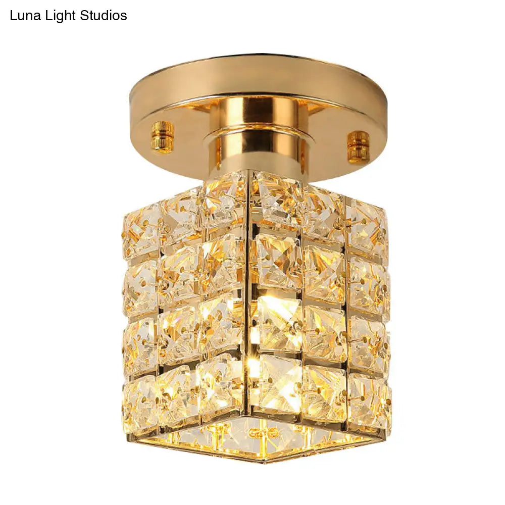 Modern Crystal Semi Flushmount Ceiling Light With Rectangle Block Shade